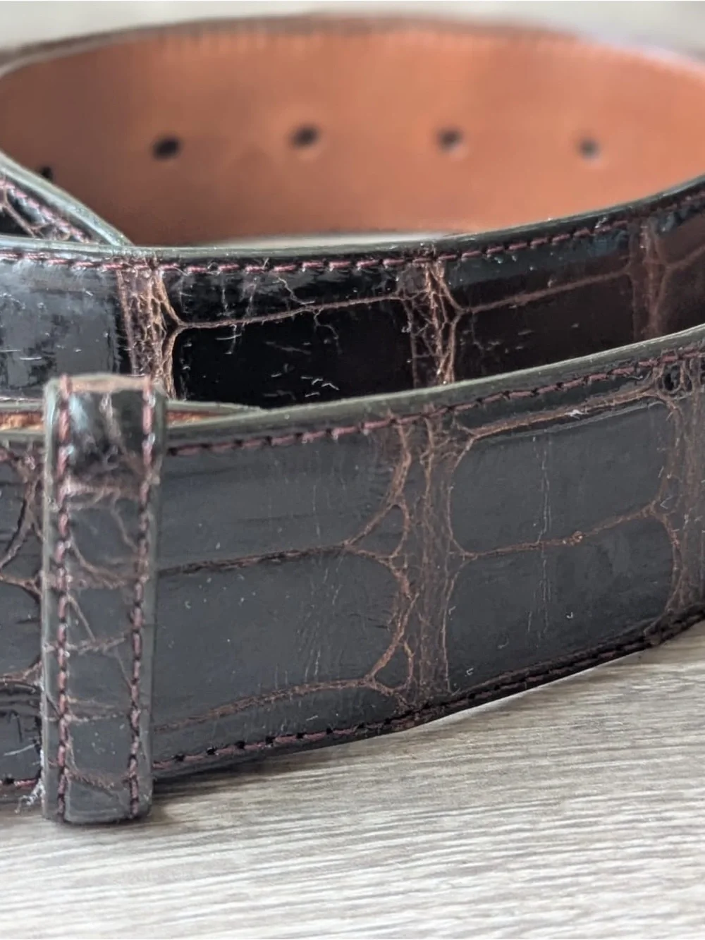 Alligator Leather Croc-Embossed Scott Mallory Belt in Dark Brown